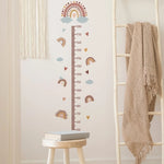 sticker mural mesure hauteur arc ciel nuages coeurs boho chambre enfant multicolore adhésif