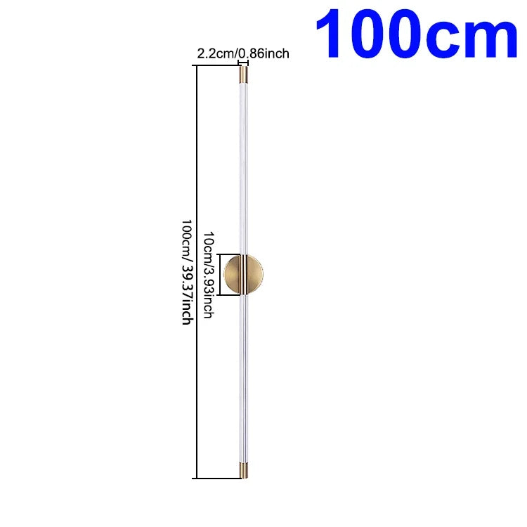 lampe murale moderne transparente dorée 120cm 100cm 80cm 60cm fixée mur led 3000k 4500k