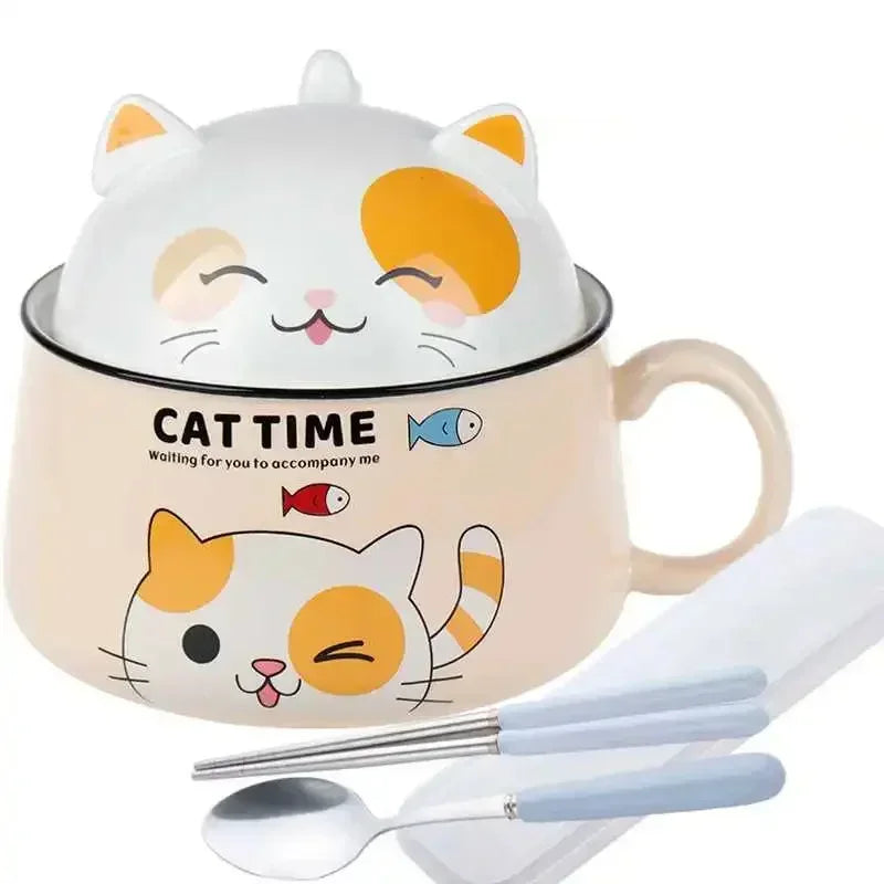 tasse soupe couvercle céramique porcelaine dessin animé chats bleu rose mignon unique environnement