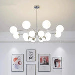 Suspension lumineuse moderne boules sphériques translucides structure chromée salon chambre coucher