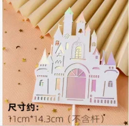 décoration gâteau château conte fées rose blanche bleue or anniversaire enfant fête