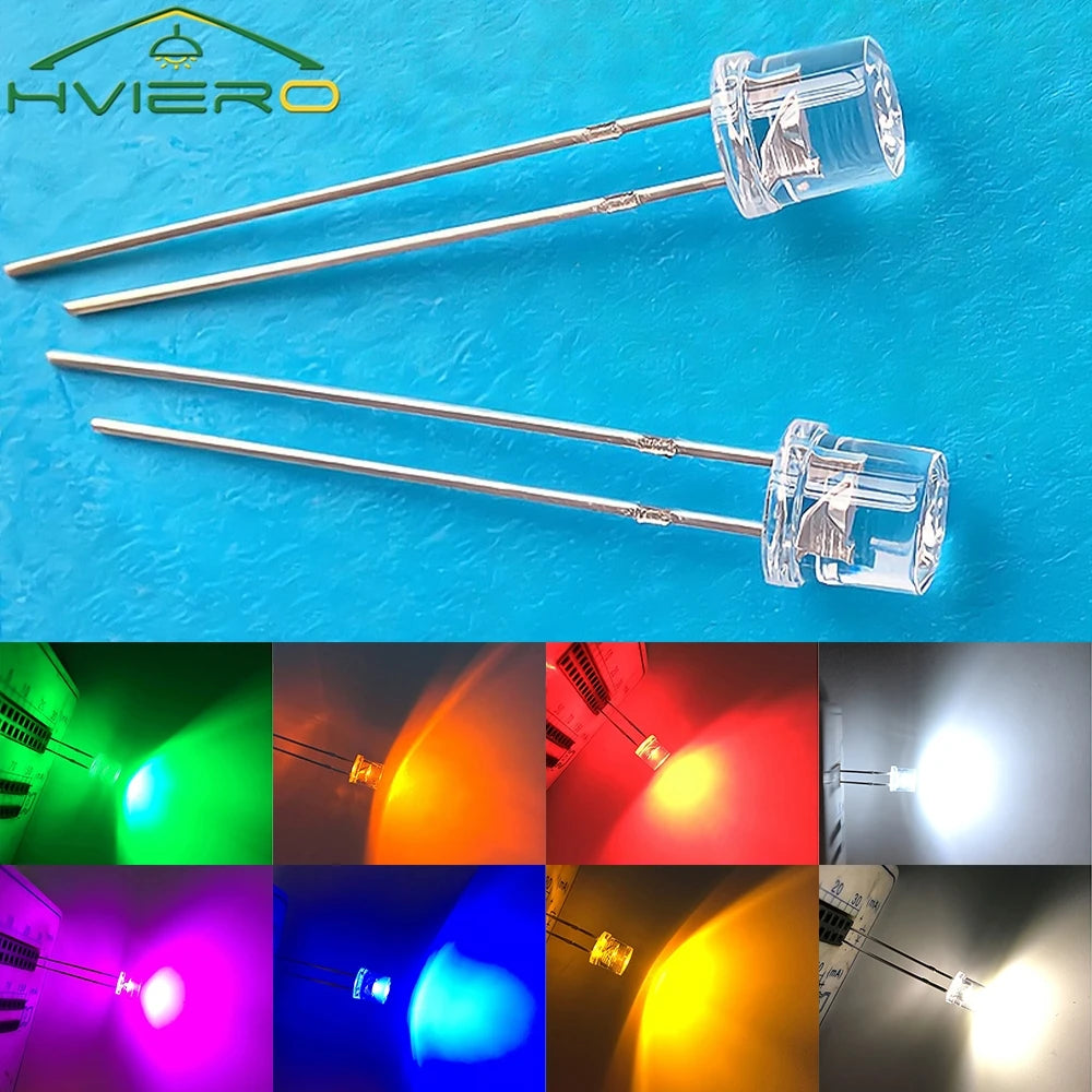 diodes led transparentes 5mm blanc rouge rose jaune bleu ultra lumineuses 20000mcd modernes 100