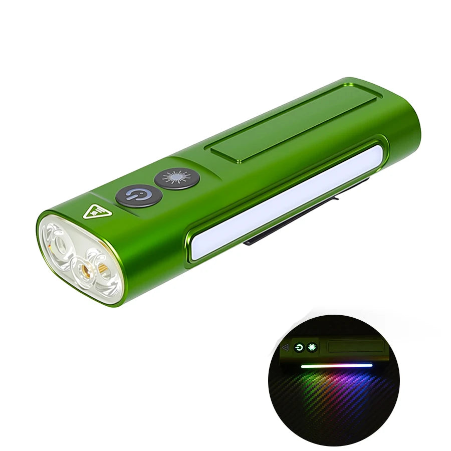 lampe torche multifonction vert moderne clips magnétiques rechargeable usb étanche camping randonnée