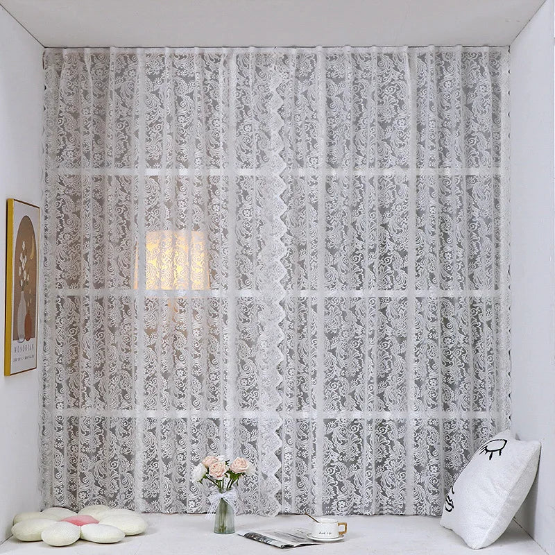 rideau blanc broderie florale transparent classique tringle polyester dimension 140x114cm