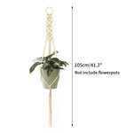 Macramé suspendu plante boho tissé main motifs géométriques anneaux métalliques