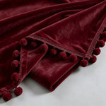 rideau fenêtre rouge bordeaux pompons bordure haute performance doux épais classique anneaux métalliques