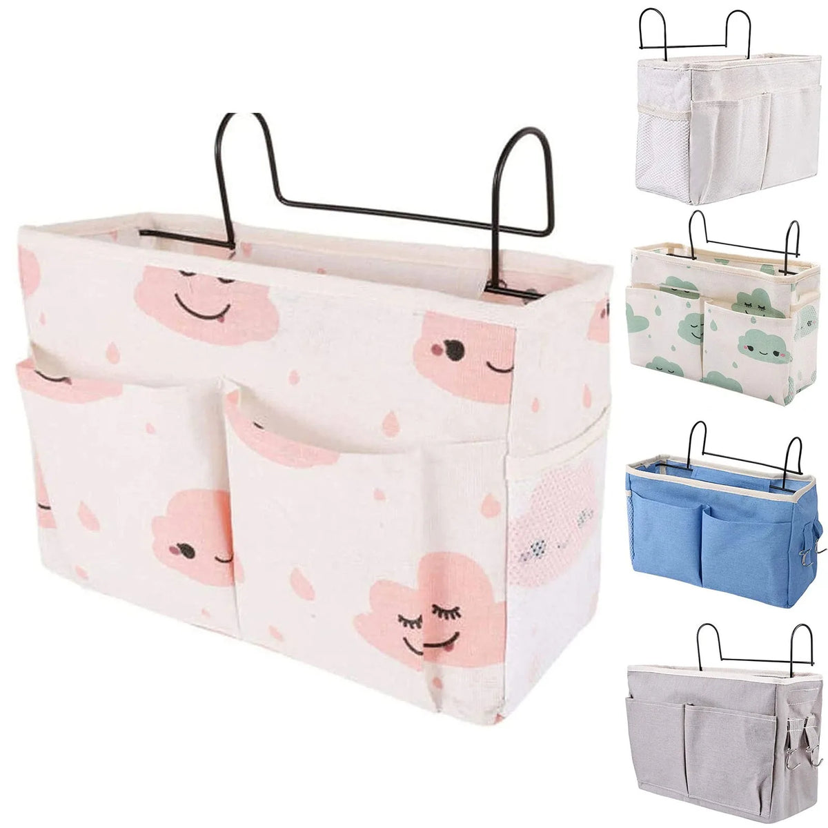 Sac rangement multi usages blanc rose bleu nuages souriants pliable moderne