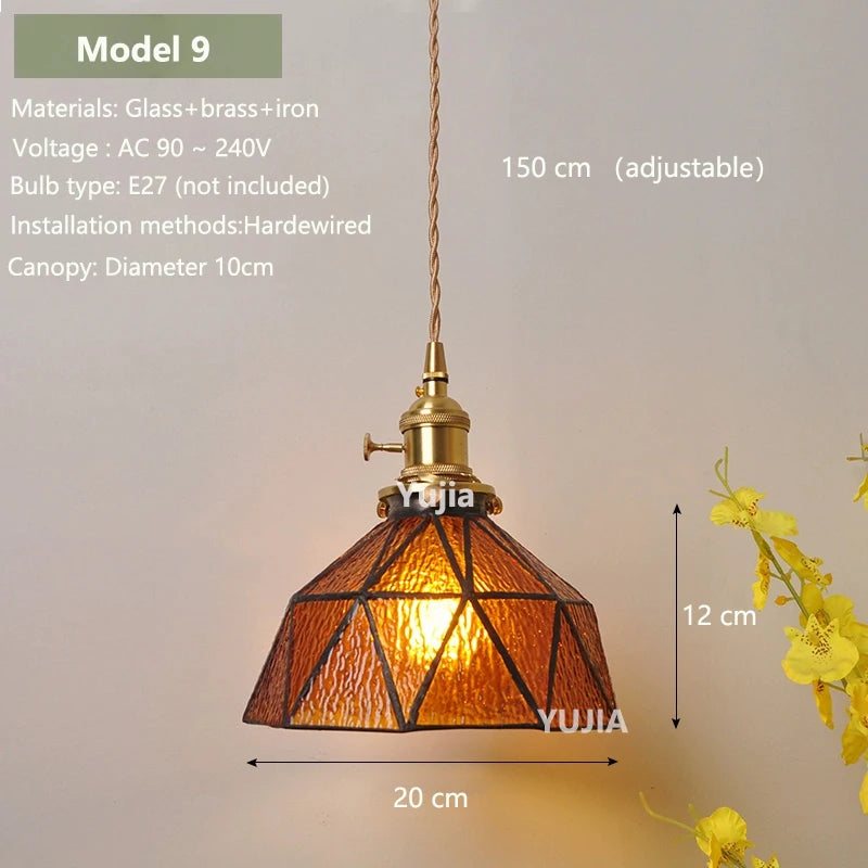 suspension lumineuse vintage transparente relief doré éclairage rétro chambre salon