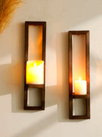 appliques murales bois marron bougeoirs modernes deco chambre salon vertical minimaliste rustique