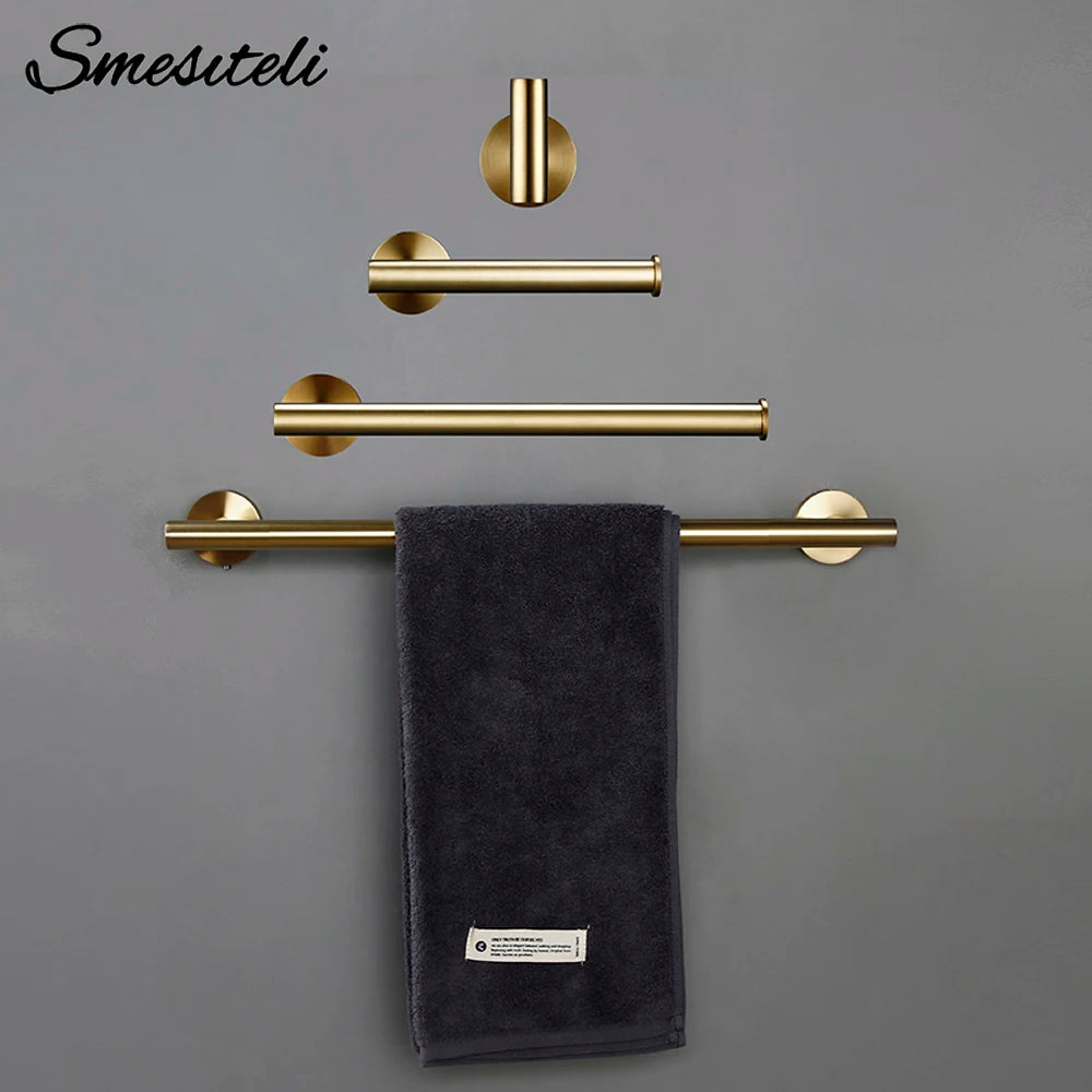 ensemble accessoires salle bain acier inoxydable or brossé porte serviettes poignées porte modernes