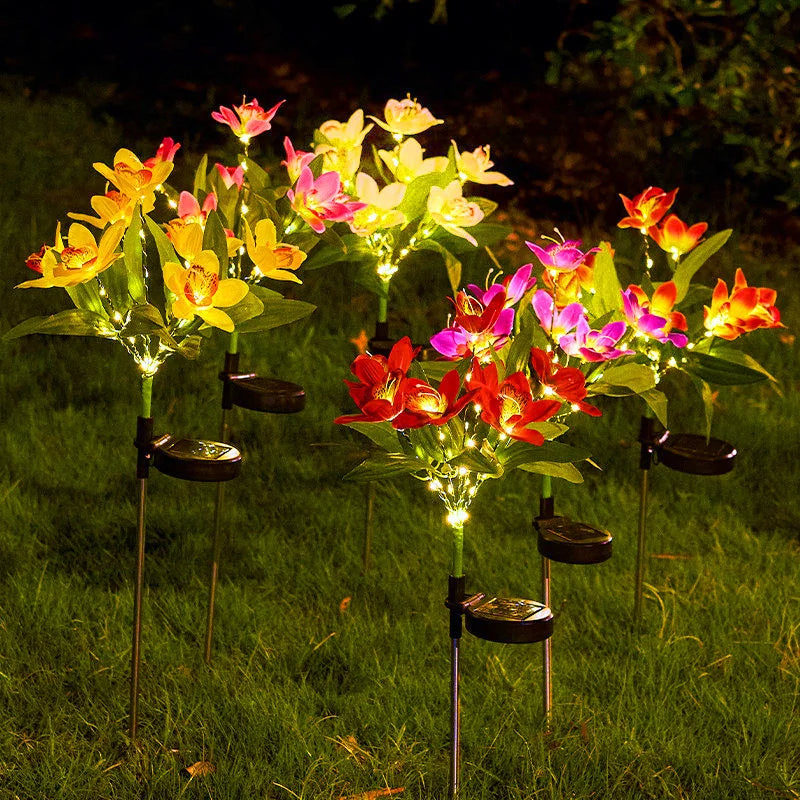 fleurs artificielles led solaire rouge jaune rose blanche orange jardin extérieur