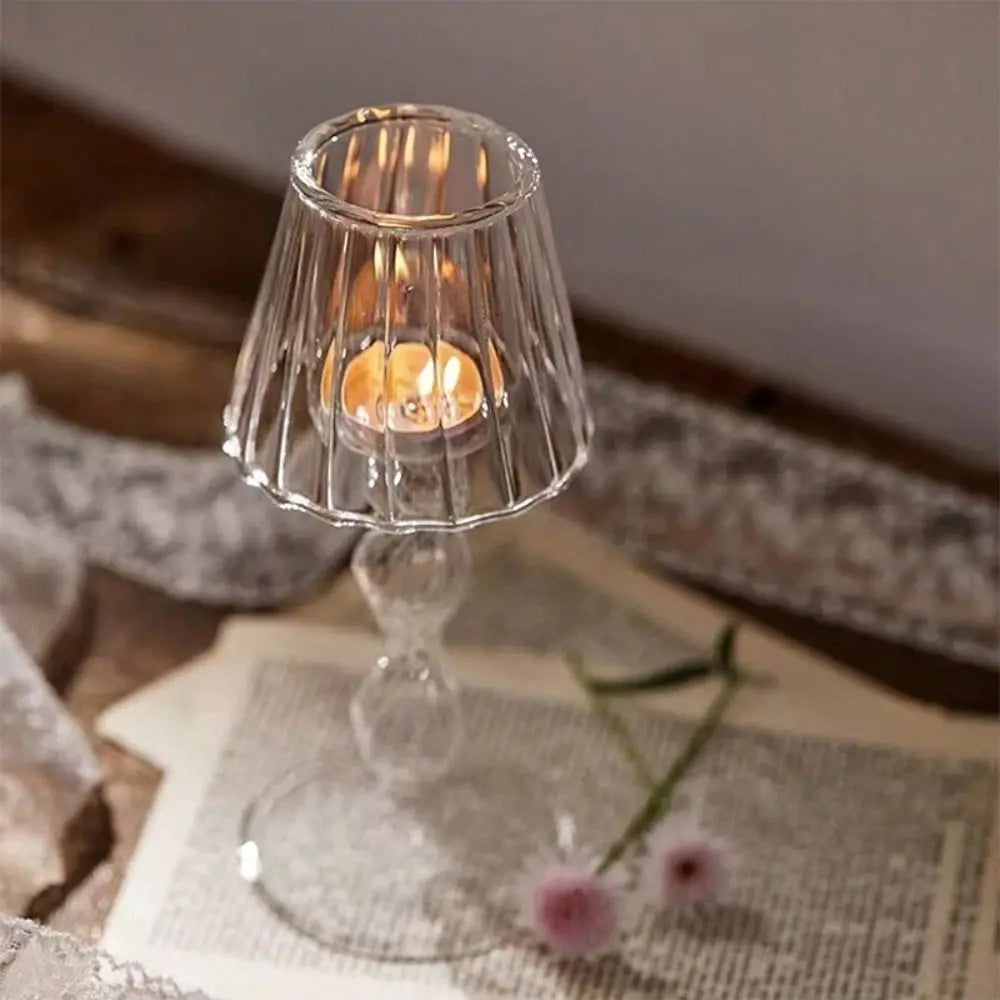 lampe table transparente moderne élégante texture ondulée jaune décoration maison bougeoir