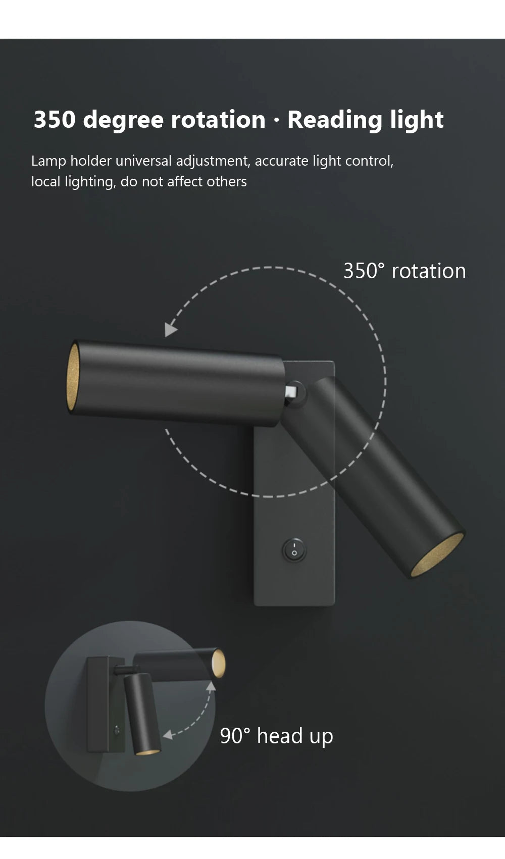 lampe murale orientable moderne noir blanc 5W LED 3000K chambre entrée