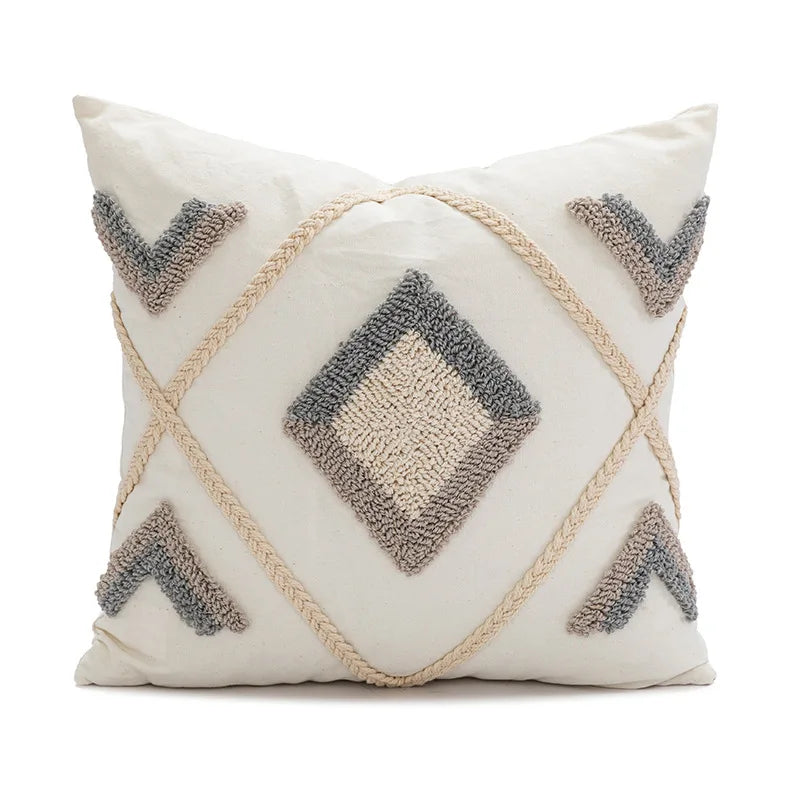 coussin géométrique moderne polyester gris beige amovible lavable contemporain decoration interieur tufter boheme