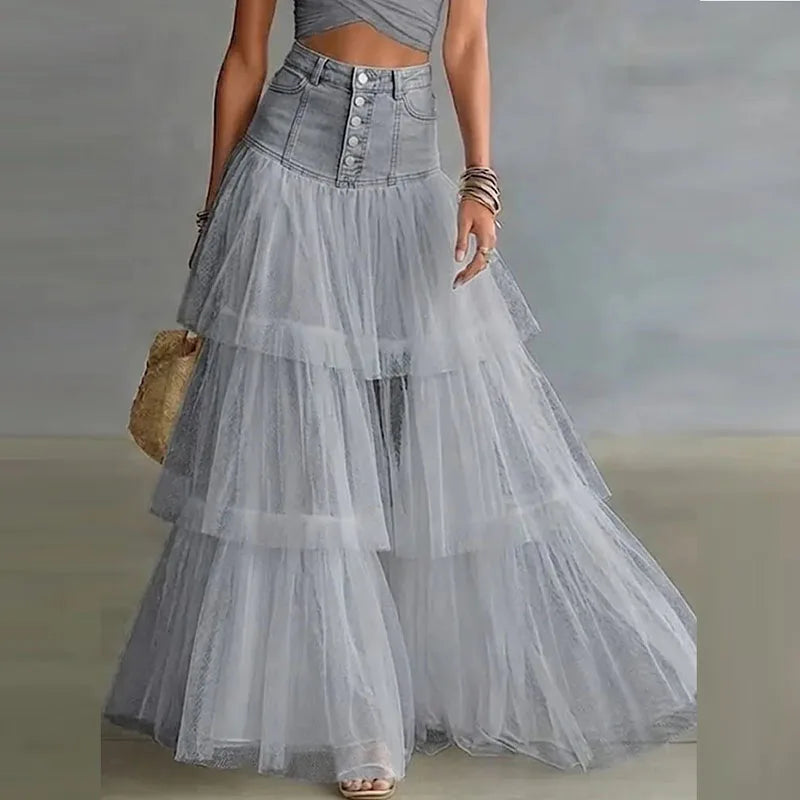 Jupe tulle multicolore bohème romantique volants blanc gris bleuclair bleufoncé