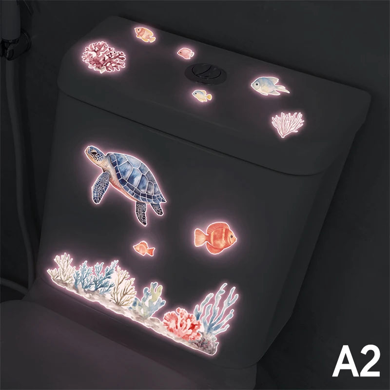 sticker mural sous marin multicolore poissons coraux dauphin cartoon opaques salle bain