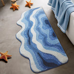 tapis bain moderne bleu beige blanc doux antidérapant imperméable salle bain maison