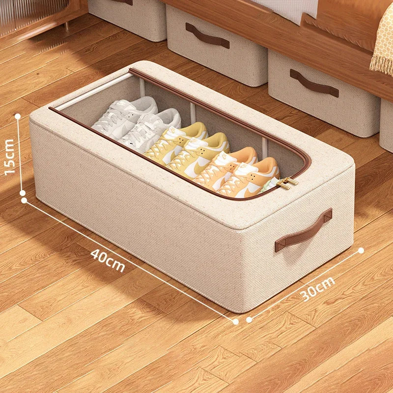 boîte rangement pliable chaussures tissu lin moderne poignées robustes transparente conteneur storage