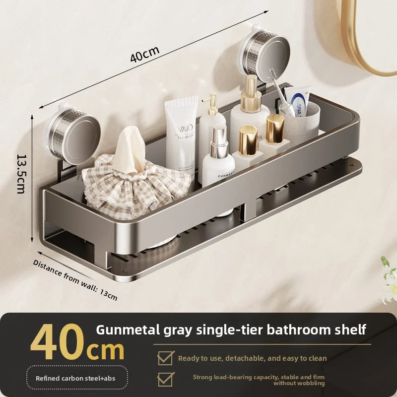 étagère murale salle bain aluminium gris métallisé lisse brillante sans perçage moderne minimaliste 30