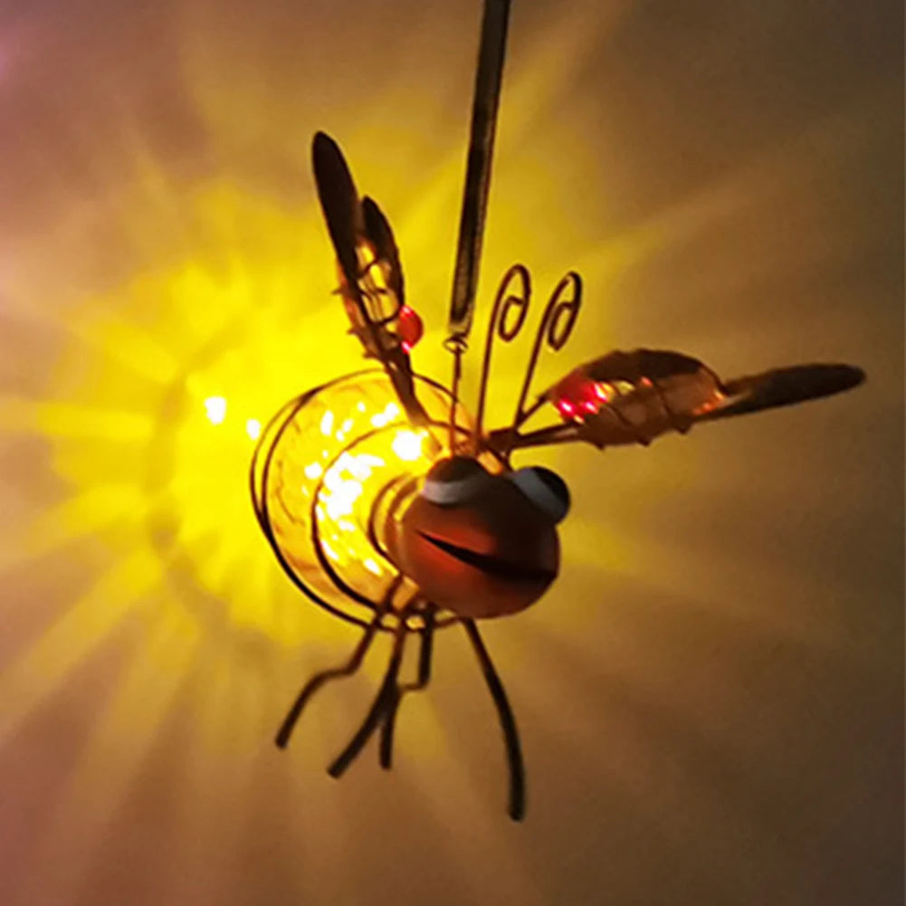lampe solaire insecte métal doré verre translucide yeux plastique ornement jardin créatifextérieur