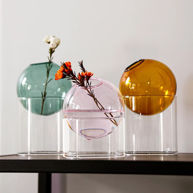 vases verre transparent modernes couleurs orange bleu rose minimalistes
