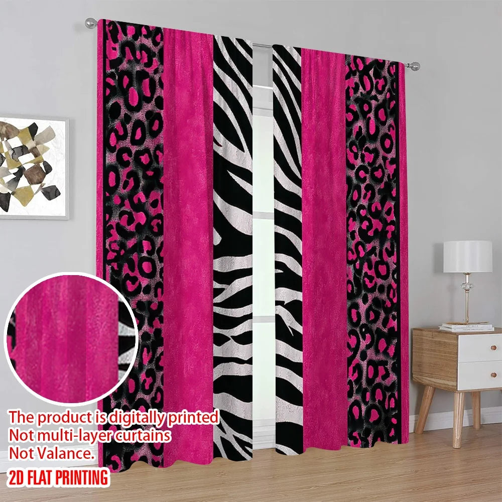 rideau léopard moderne rose vif noir blanc deux pièces polyester decoration fête