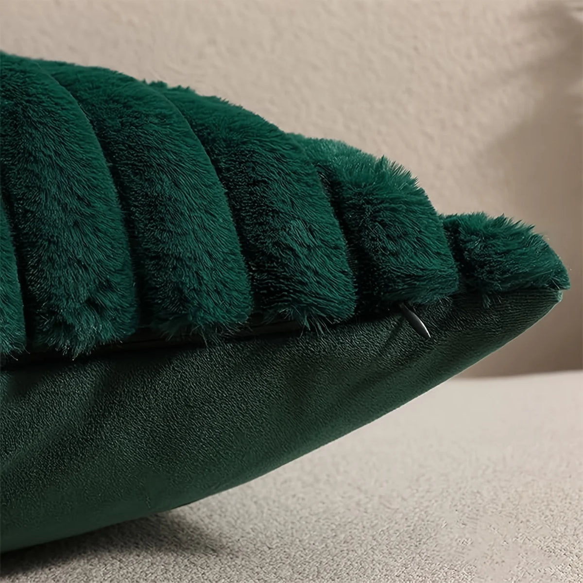 coussin housse fourrure vert rayé adhésif decoration noel canape lit confortable soft 45x45