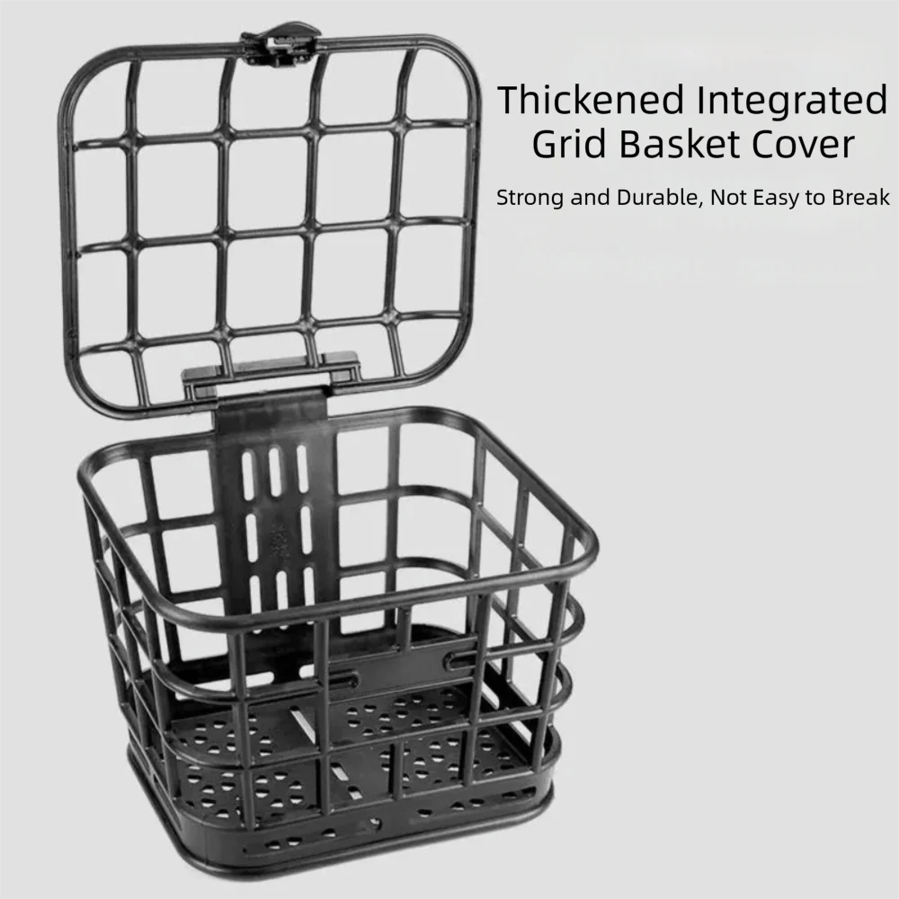 panier avant vélo électrique noir couvercle plastique structure grille utilitaire transport fruits légumes