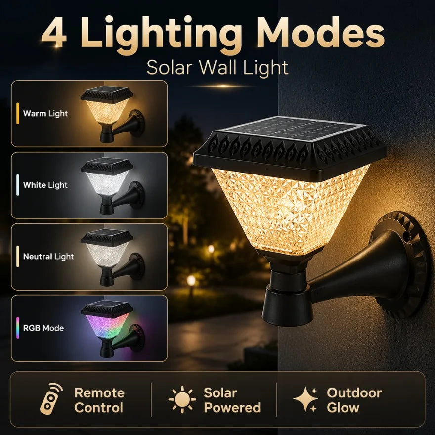 lampe solaire led ip65 étanche rgb automatisée moderne transparente motifs géométriques fixée