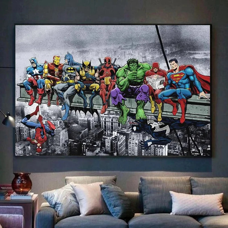 tableau toile super héros marvel avengers spider man hulk décoration chambre enfant art mural