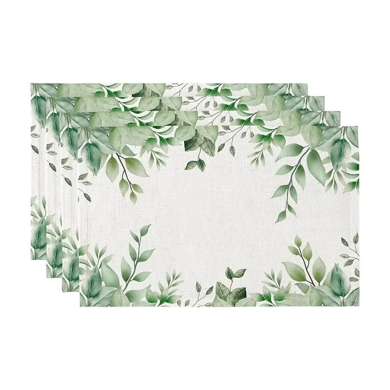 tapis table lin motifs floraux blanc vert clair classique rustique respectueux environnement 18in 12in