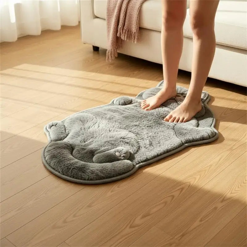 tapis gris rose doux moelleux chaton mignon salon chambre coucher feutre daim