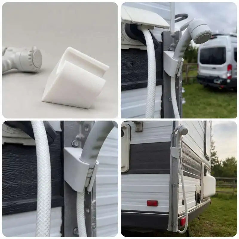 support douche extérieur camping car blanc texturé vis fixations utilitaires