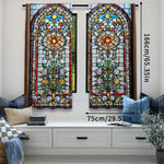 rideaux deux pièces motifs floraux semi transparent vitrail couleurs vives rouge bleu violet