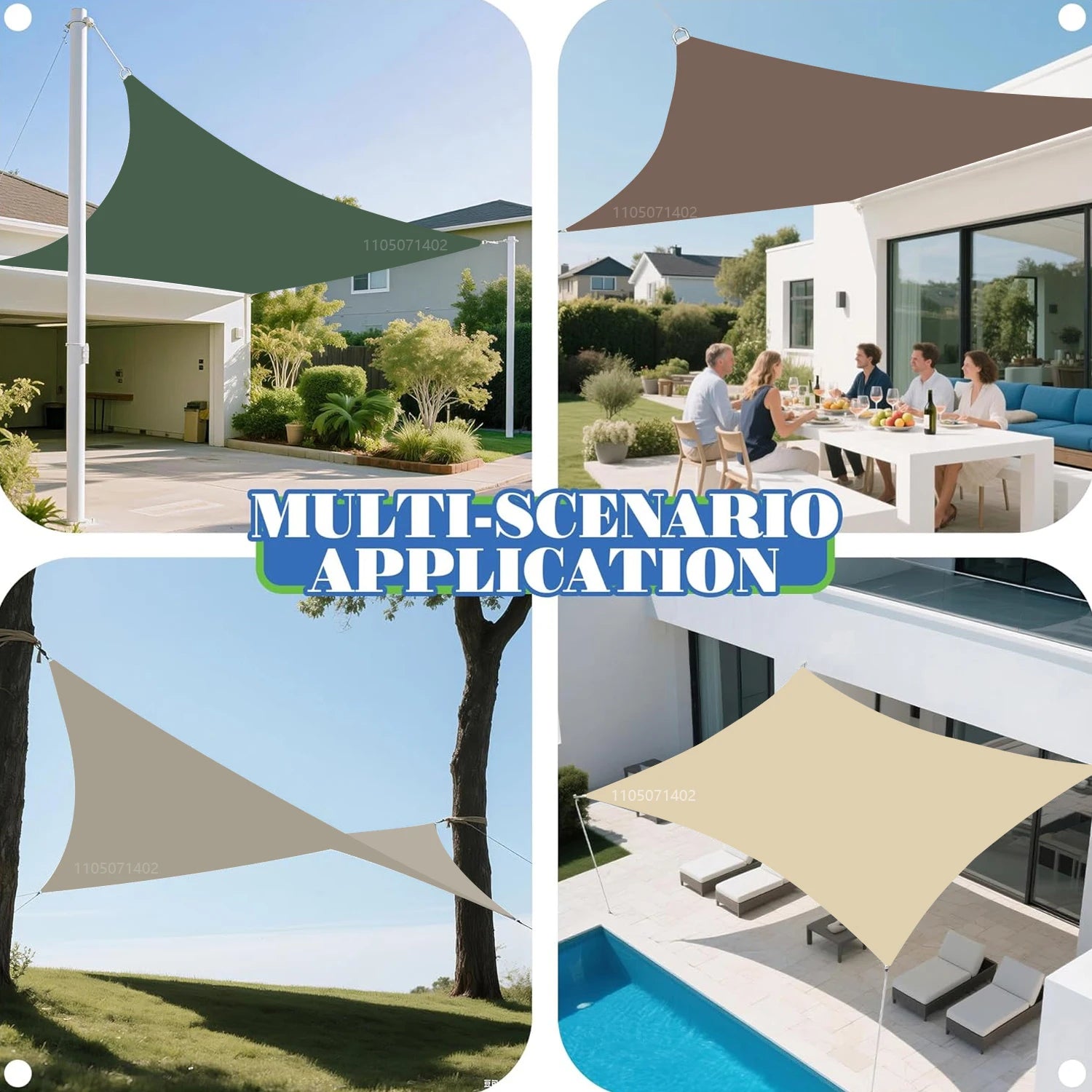 Voile d'ombrage multicolore pour terrasse jardin