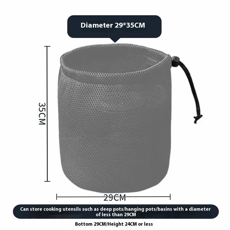 sac cordons noir maille pratique rangement camping cuisine pique nique barbecue vaisselle portatif organizer