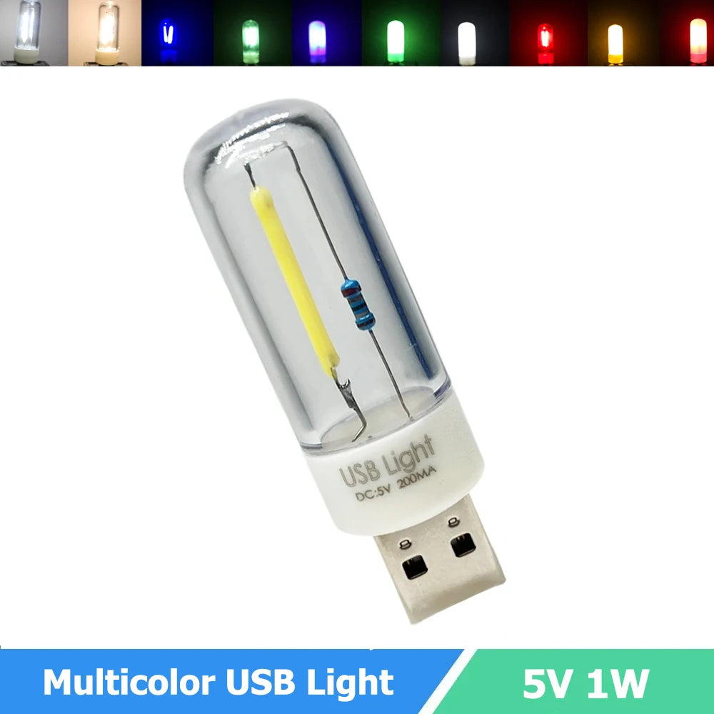 lampe usb transparente moderne 1w 5v led filament multicolore interrupteur