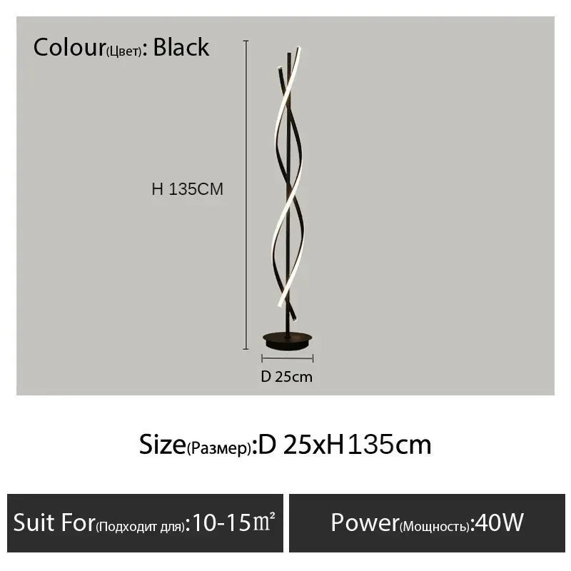 lampe sol moderne spirale noir blanc LED minimalist éclairage salle manger chambre