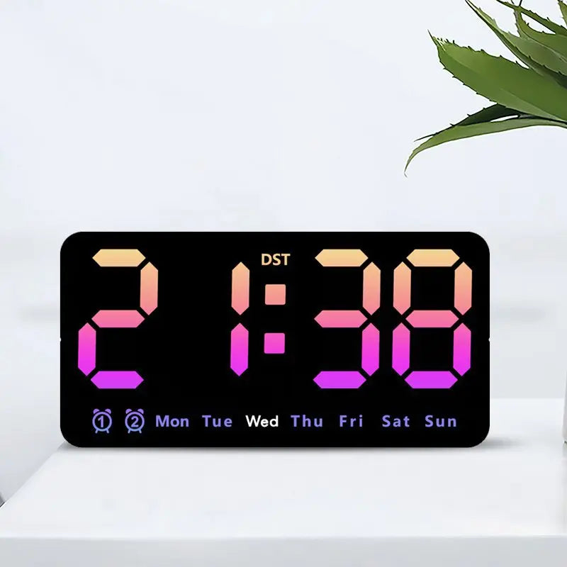 horloge murale numérique réveil double alarme calendrier led moderne noire blanche rose bleu verte