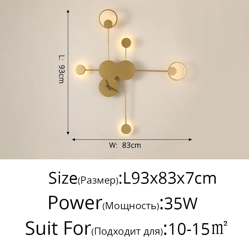 applique murale moderne horloge LED contemporain éclairage quotidien noir doré fixée mur