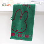 serviette coton lapin miffy dessin animé violet jaune vert gris marron pomme arbre anneaux