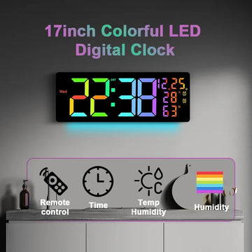 horloge murale digitale led couleur noir rouge vert bleu moderne affichage rgb double alarme