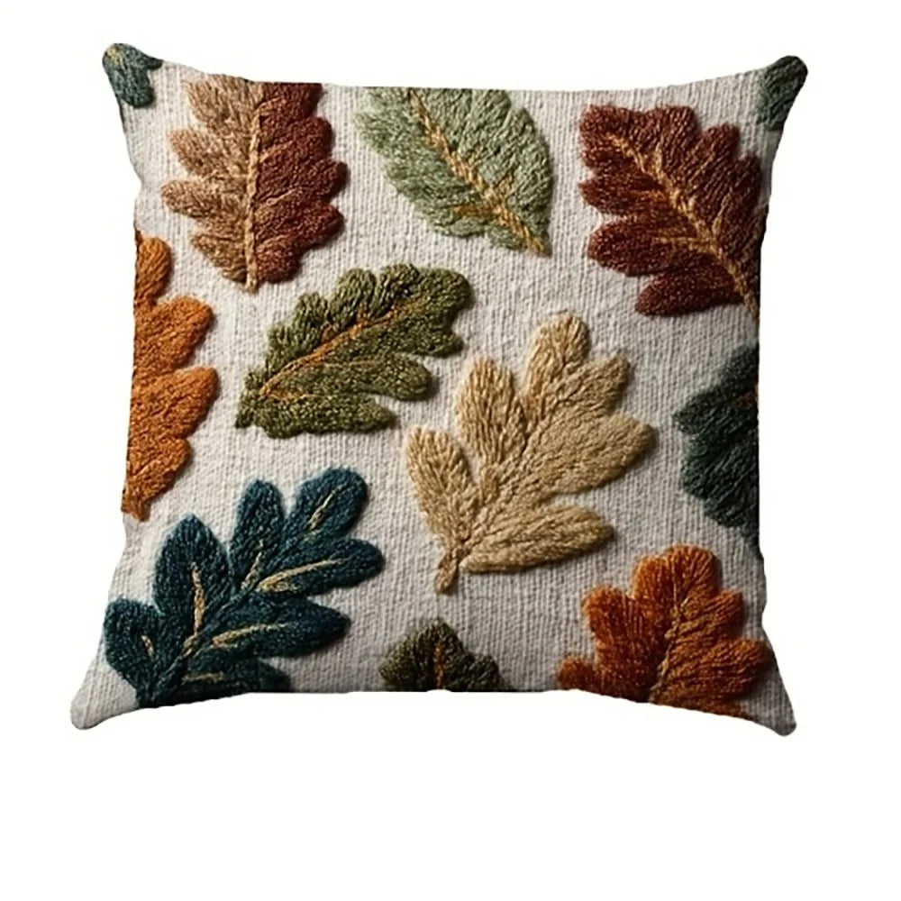 taies d'oreiller automne feuilles colorées campagnard beige polyester 45x45cm opacité