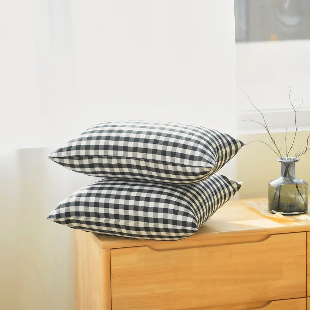 housse coussin noir blanc carreaux rayures moderne 30x50cm 45x45cm fixe décoration intérieur