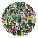stickers cartoon graphiques personnages dessins animés masques logos doom multicolore vert noir rouge bleu