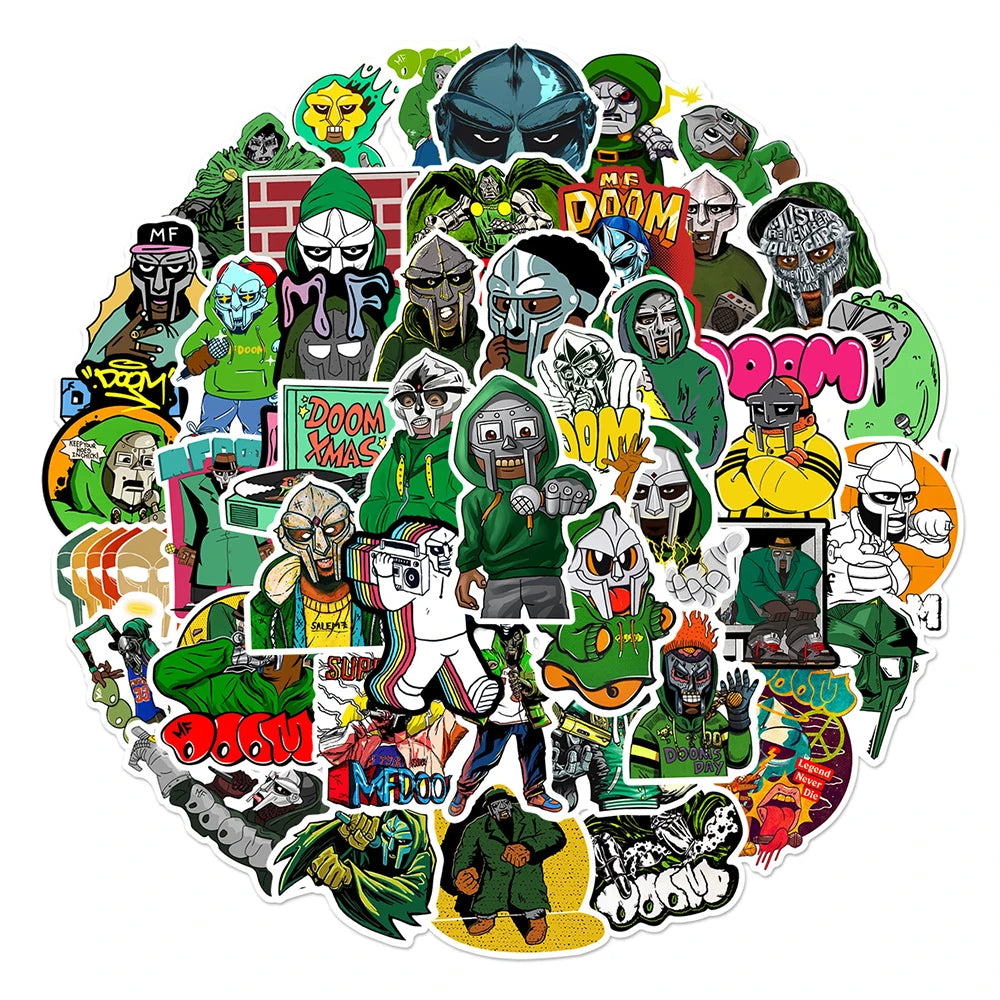 stickers cartoon graphiques personnages dessins animés masques logos doom multicolore vert noir rouge bleu