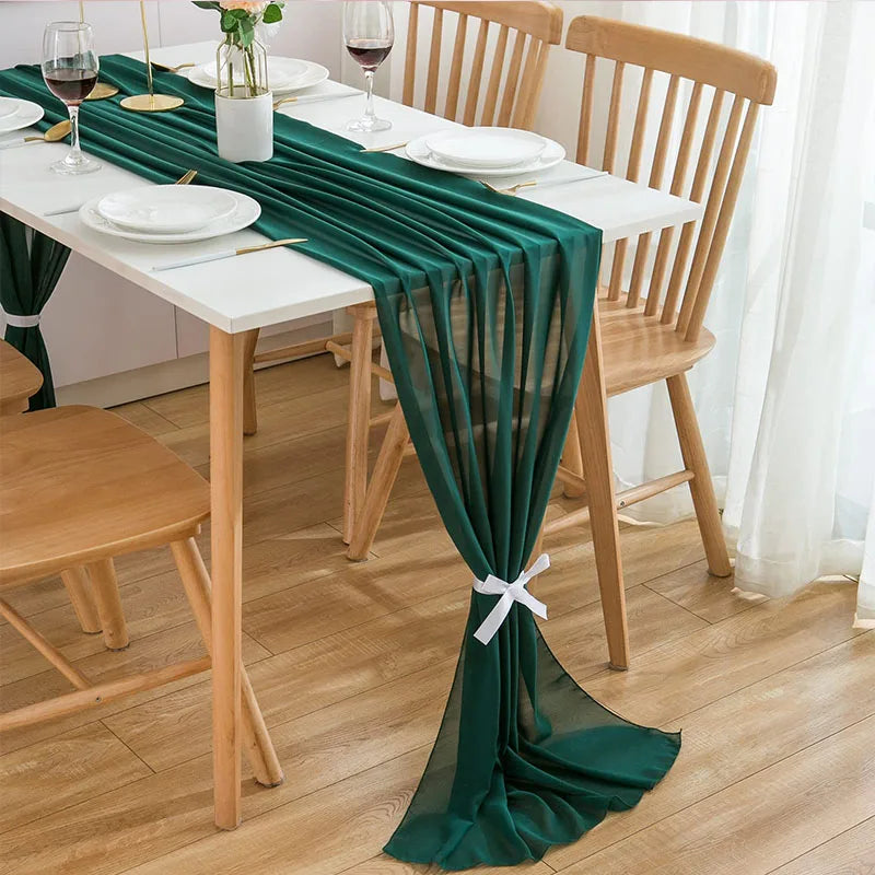 chemin table vert clair moderne uni opaque 30x300cm ruban blanc decoration anniversaire mariage noel