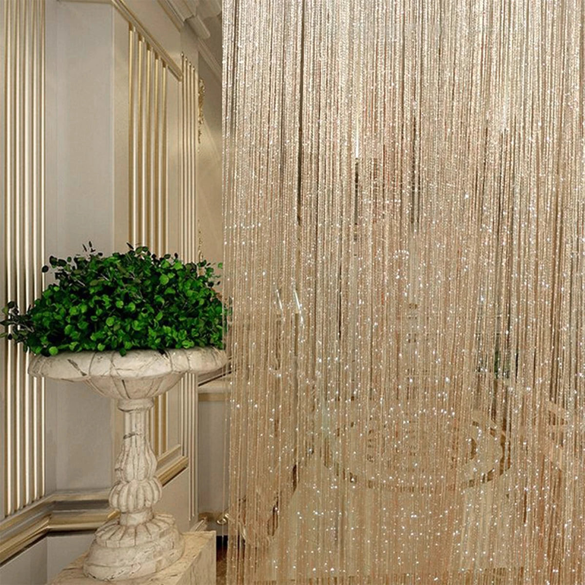 rideaux franges transparents argenté doré blanc glamour français européen chambre maison
