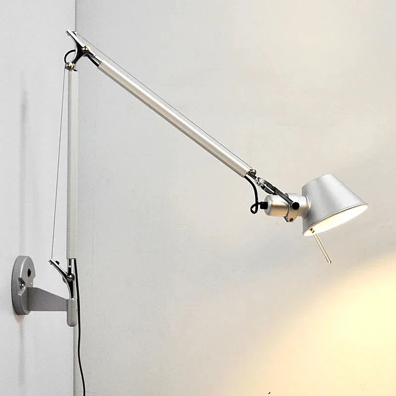 lampe murale articulée moderne bras réglable noir argenté led clip fixe chambre
