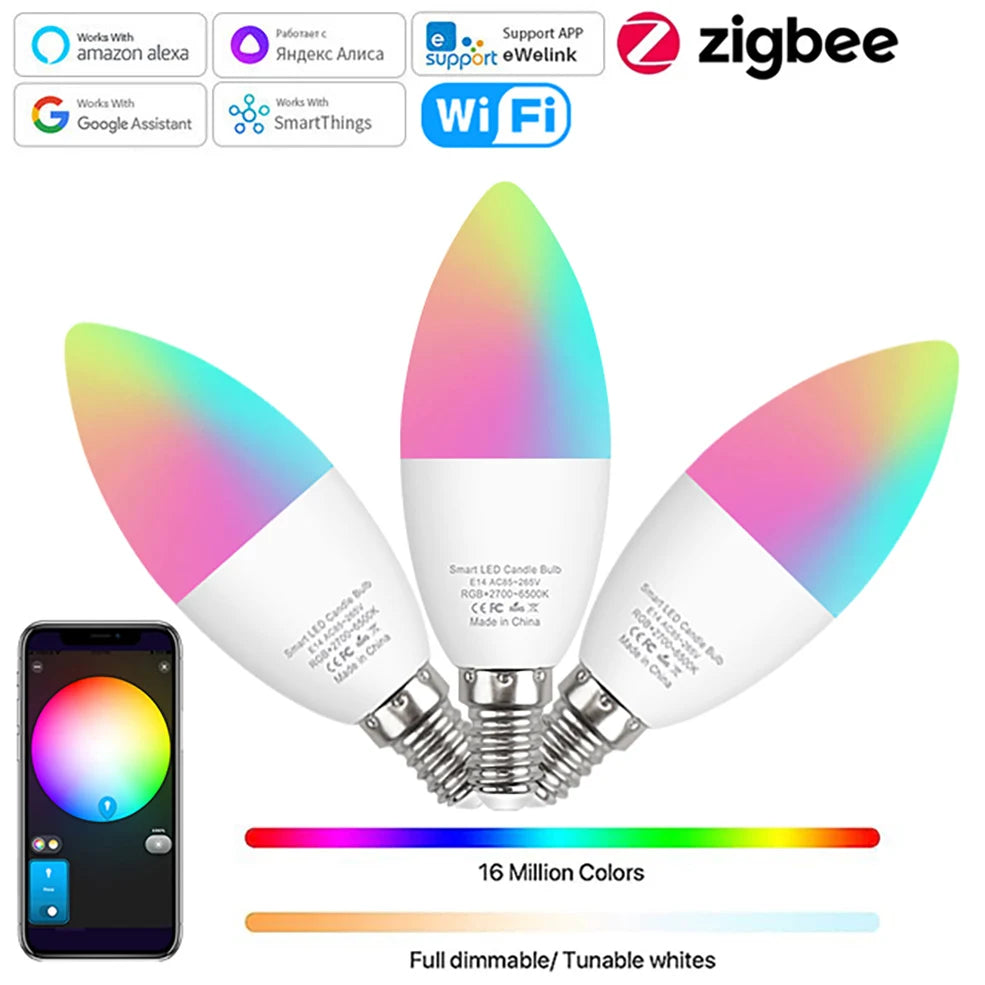 ampoule led intelligente e14 wifi zigbee multicolore blanc moderne minimaliste contrôle app smartphone